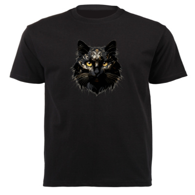 ANI003 - Cat Face - Black & Gold Decor - Unisex Short-sleeve T-shirt - 180g - Unisex Short-sleeve T- Thumbnail